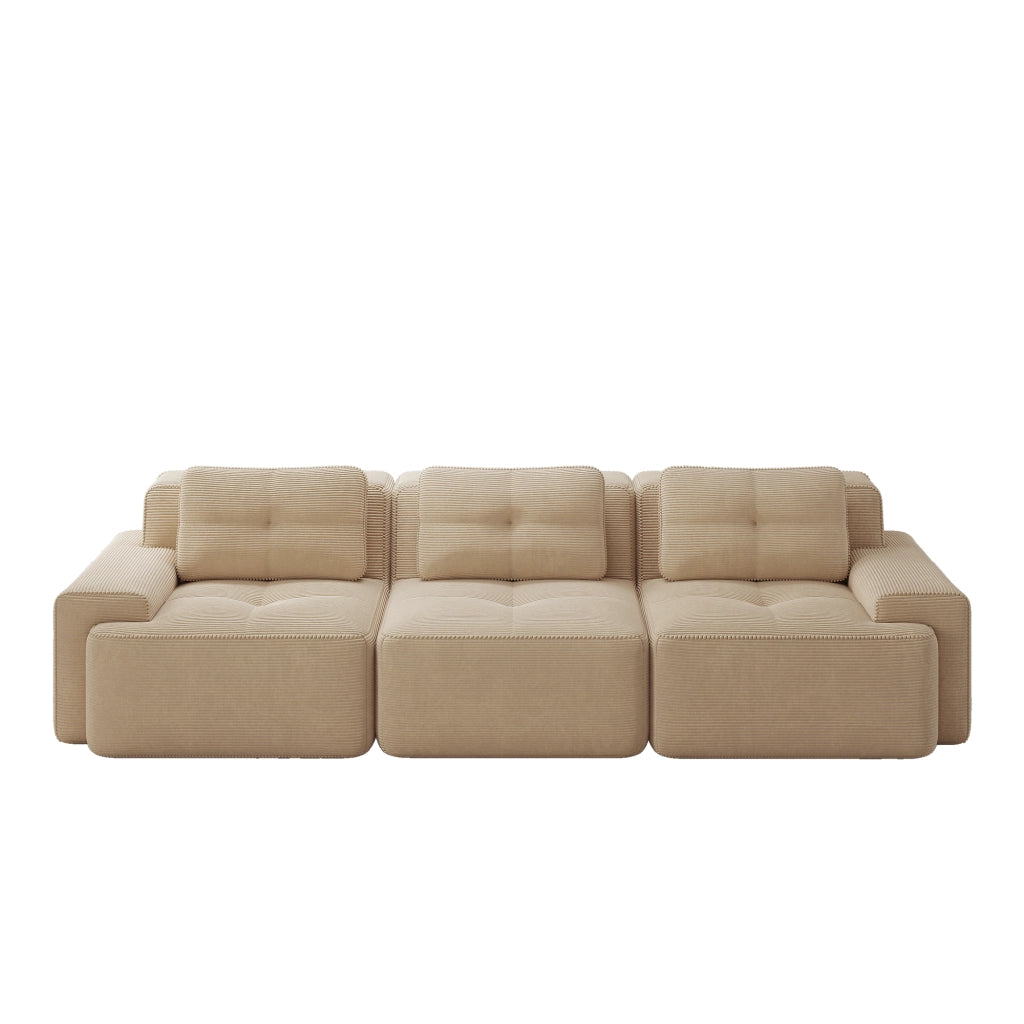 Divano Modulare Angolare 3 Posti ¨C Xylo ¨C Velluto a Coste Beige, Morbido