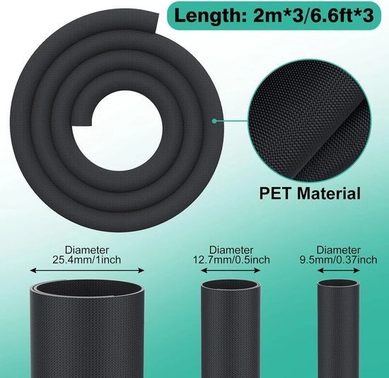 Cavo protettivo per cani e gatti, 9,5 mm, 12,7 mm, 25,4 mm, gestione cavi, cavo gestionale, protegge i cavi dai morsi di animali domestici, mantello elastico intrecciato per la gestione dei cavi, nero