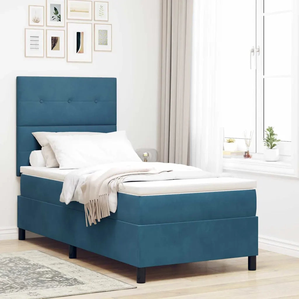 Letto a molle con materasso Blu Scuro 90 x 190 cm Velluto 3339804