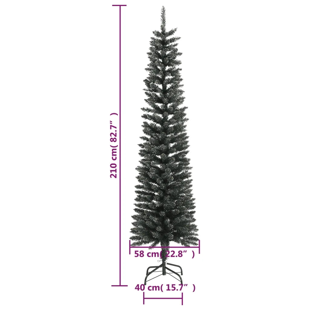 Albero di Natale Artificiale Sottile con Base Verde 210 cm PVC 345186