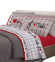 Completo letto musica con stampa fotografica 100% cotone 3 misure parure Rosso - Matrimoniale