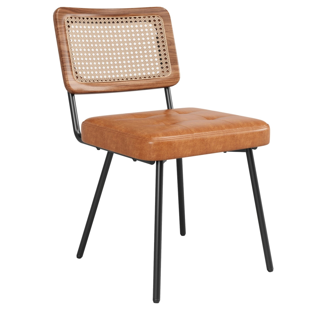 Sedia da pranzo ergonomica in PU e rattan PE marrone