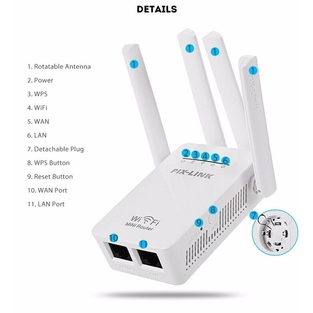 Trade Shop - Ripetitore Del Segnale Wireless Con 4 Antenne 2 Porte Wifi Range Extender Router -