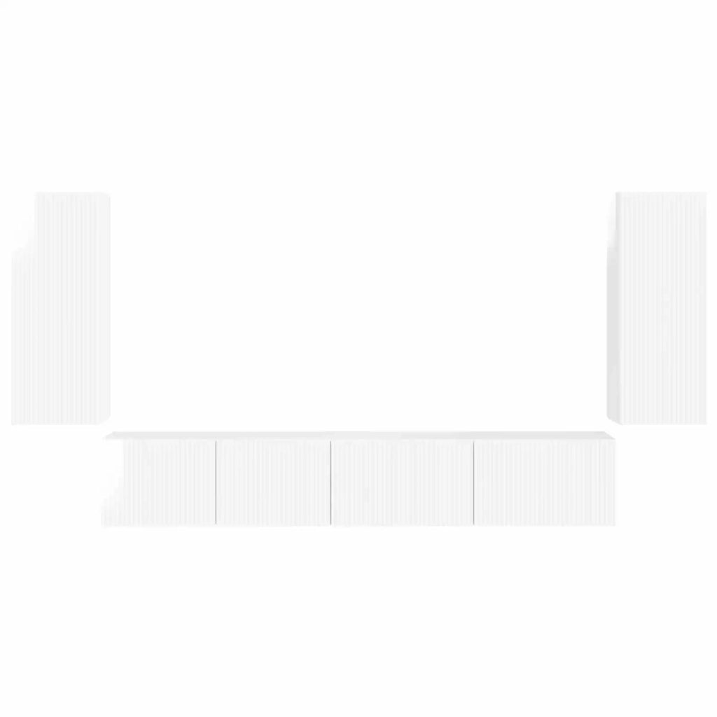 Set mobile TV 4 pcs Bianco Lucido Legno multistrato 3409163