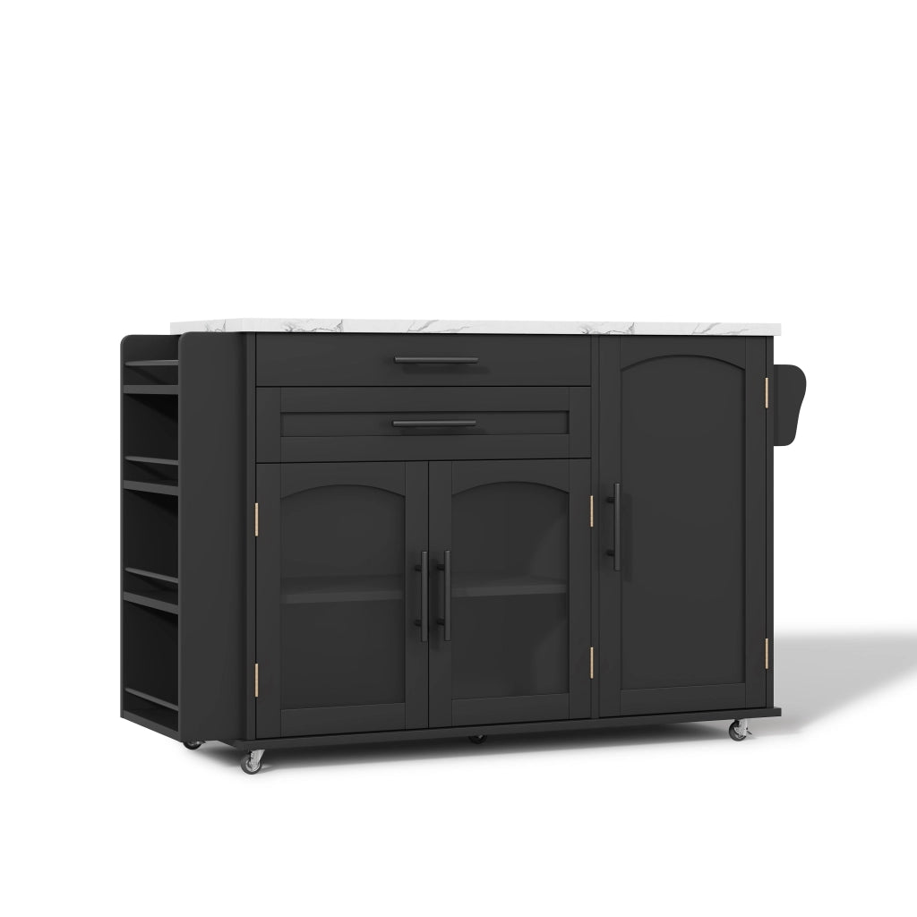 Carrello cucina mobile con piano ribaltabile, 2 cassetti e ruote bloccabili