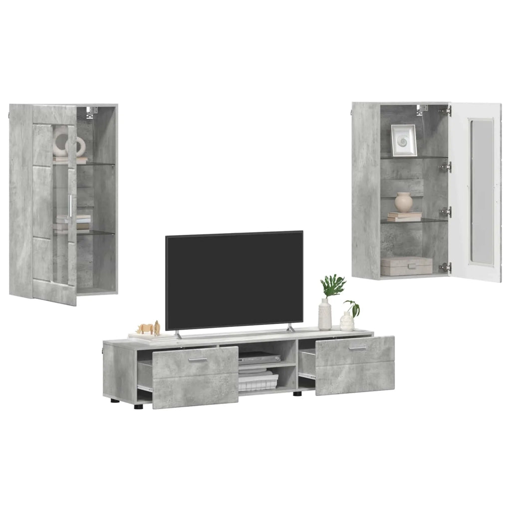 Set mobile TV FLORIN 3 pz | Armadietto TV | Mobile Porta TV Grigio cemento Legno multistrato