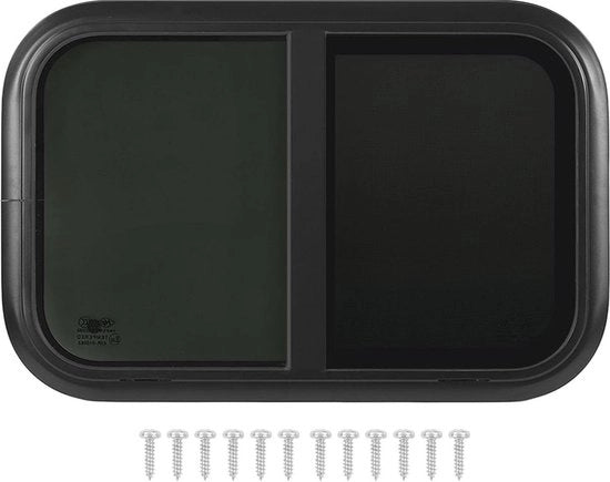 Vetrata RV 600x300mm in alluminio nero, schermo di privacy orizzontale scorrevole, spessore del telaio 33-39mm.
