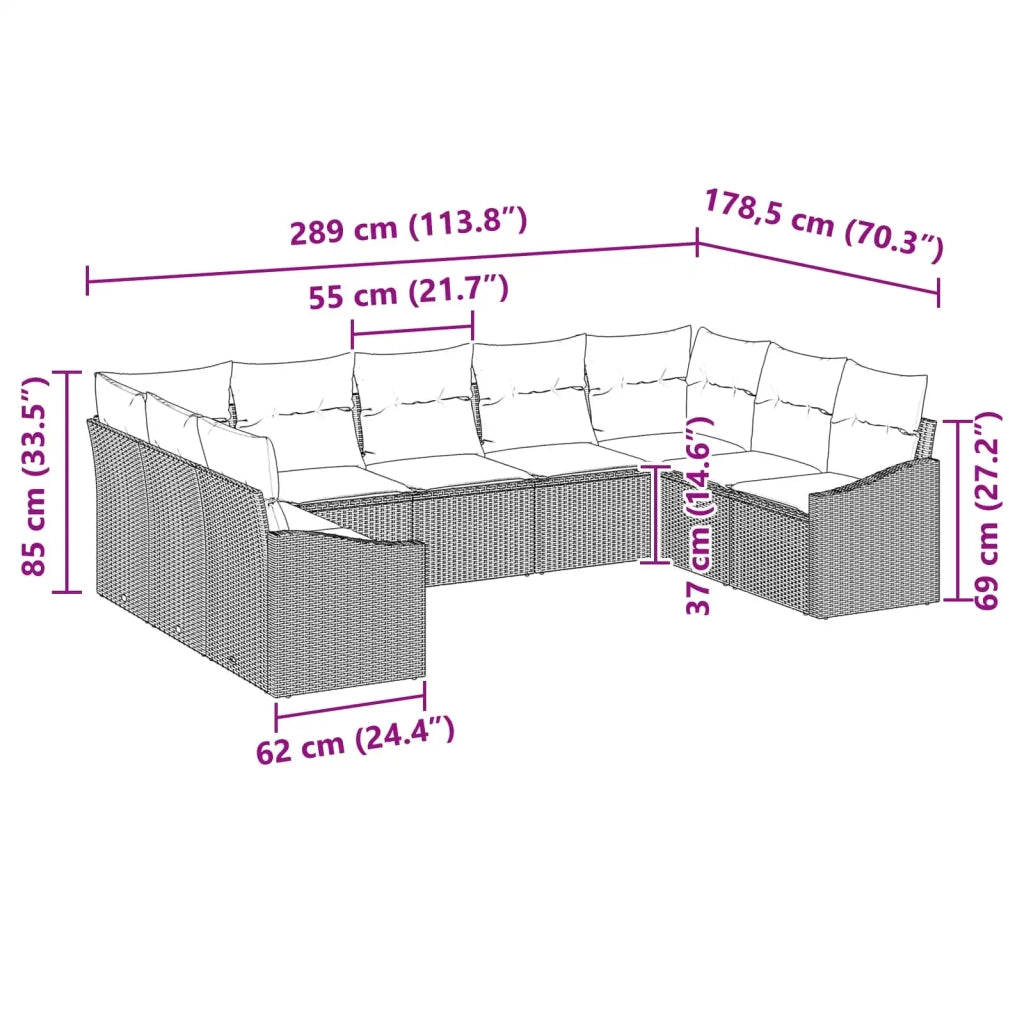 Set di divani 9 pz Marrone polyrattan 3346884