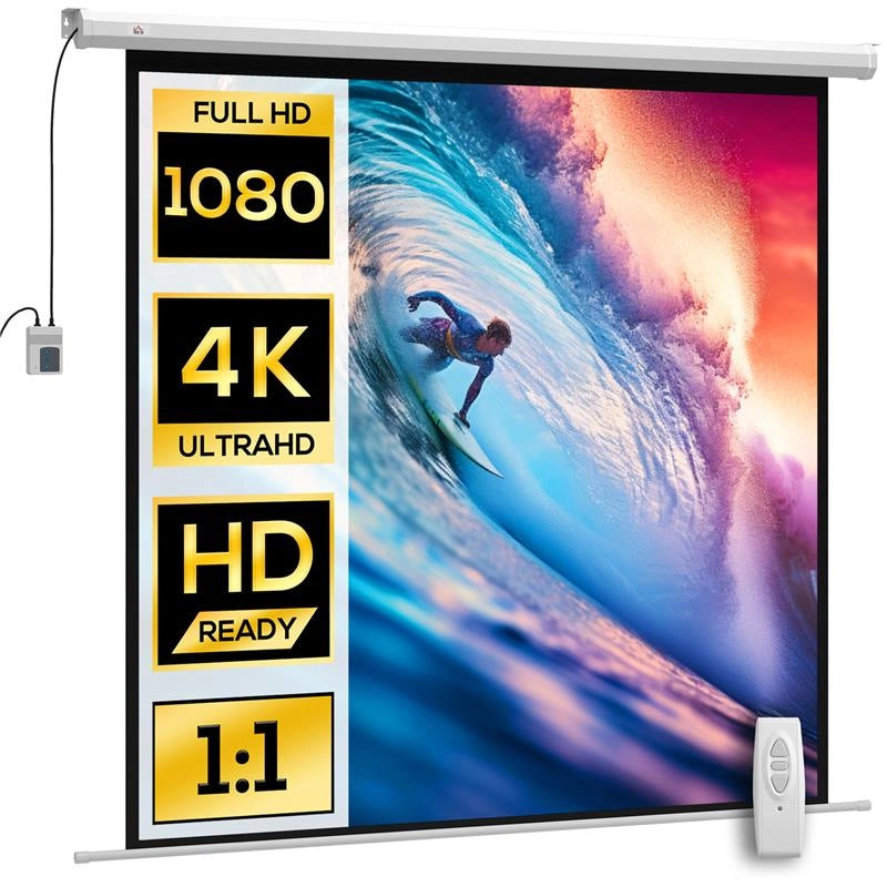 TELO PROIETTORE MOTORIZZATO DA 92 POLLICI CON TELECOMANDO IN PLASTICA E METALLO 189.5X8X189.5 CM BIANCO