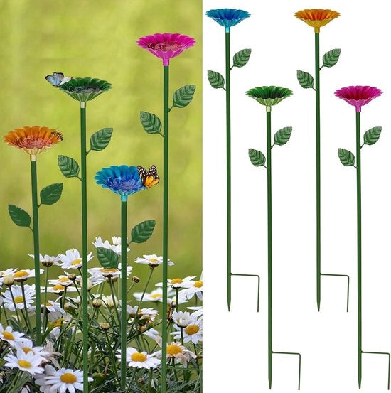 Set di 4 acquari per api in metallo con disegno di fiori - vasca per api con colori vivaci e alimentatore per acqua per api per esterni (rosso, verde, blu, giallo)
