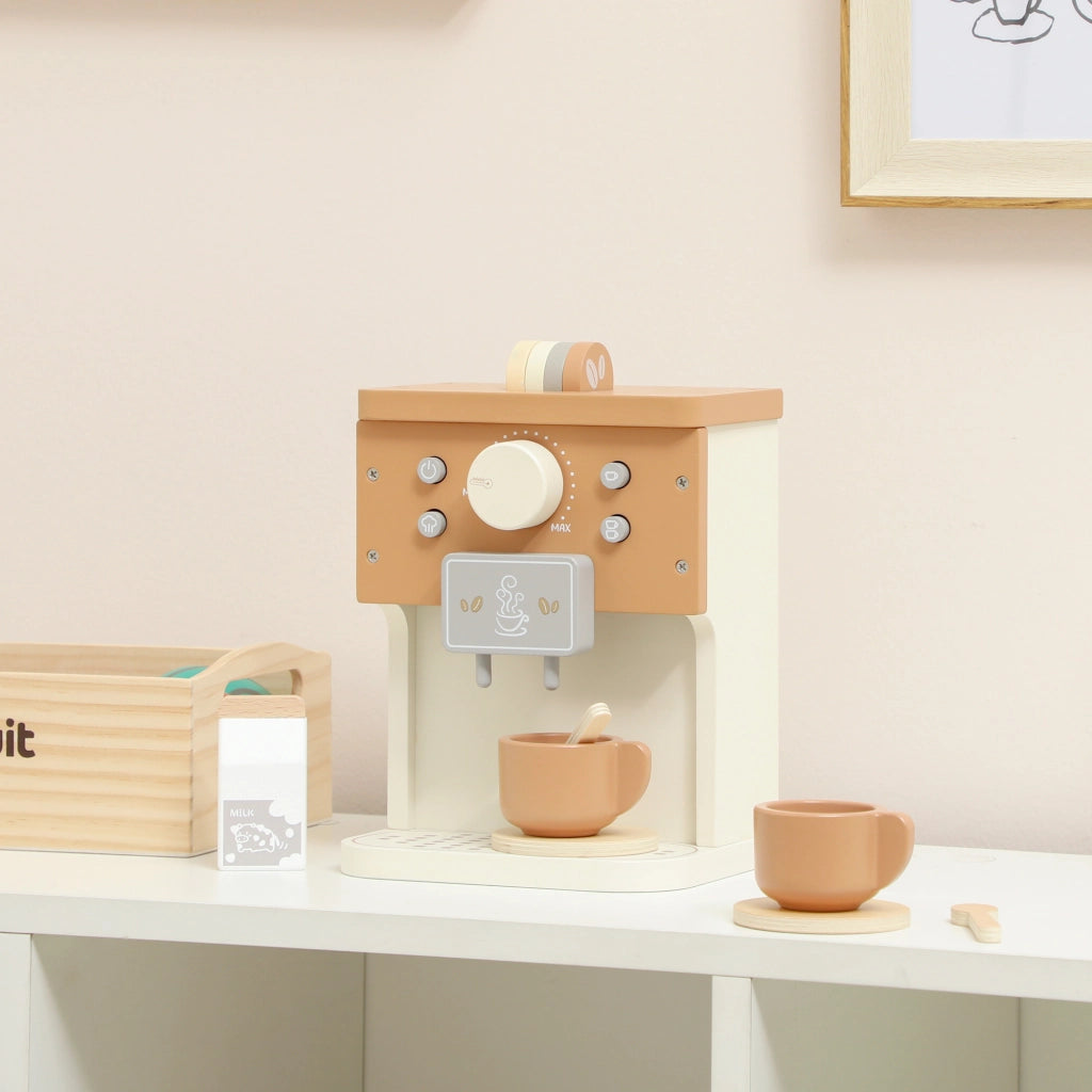 Set Macchina del Caff¨¨ Giocattolo in Legno per Bambini da 3 Anni con Accessori, Marrone