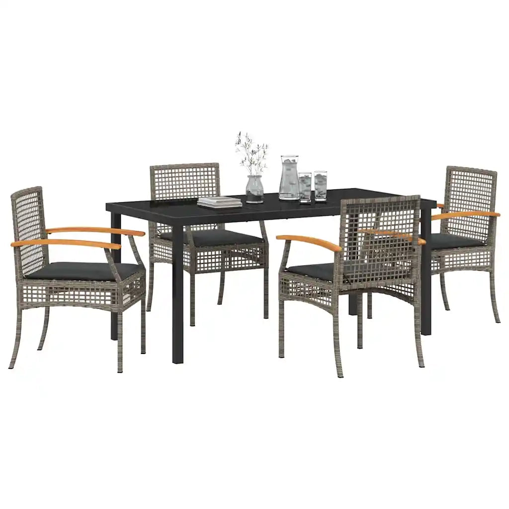 Set da Pranzo per Giardino 5 pcs Grigio polyrattan