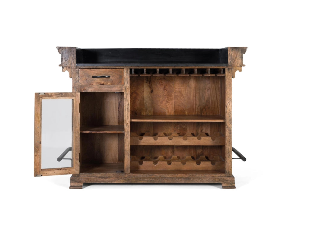 Mobile bar marrone in legno di mango, granito e metallo 150 cm