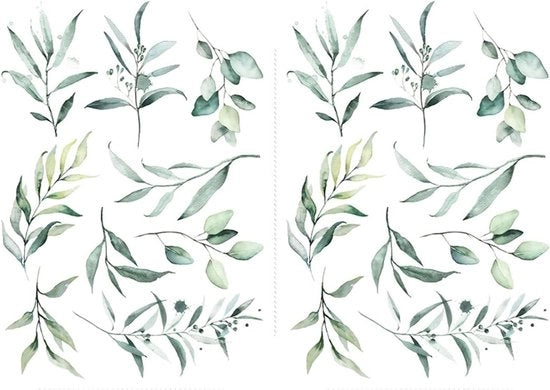 Set di 6 Stickers di Foglia di Eucalipto per Angolo della Parete - Tappeto di Piante - Decorazione per Salotto, Cucina, Camera da Letto - Stickers per Parete per Scuola dell'Infanzia e Scuola Primaria - Dimensioni 14 x 20 pollici