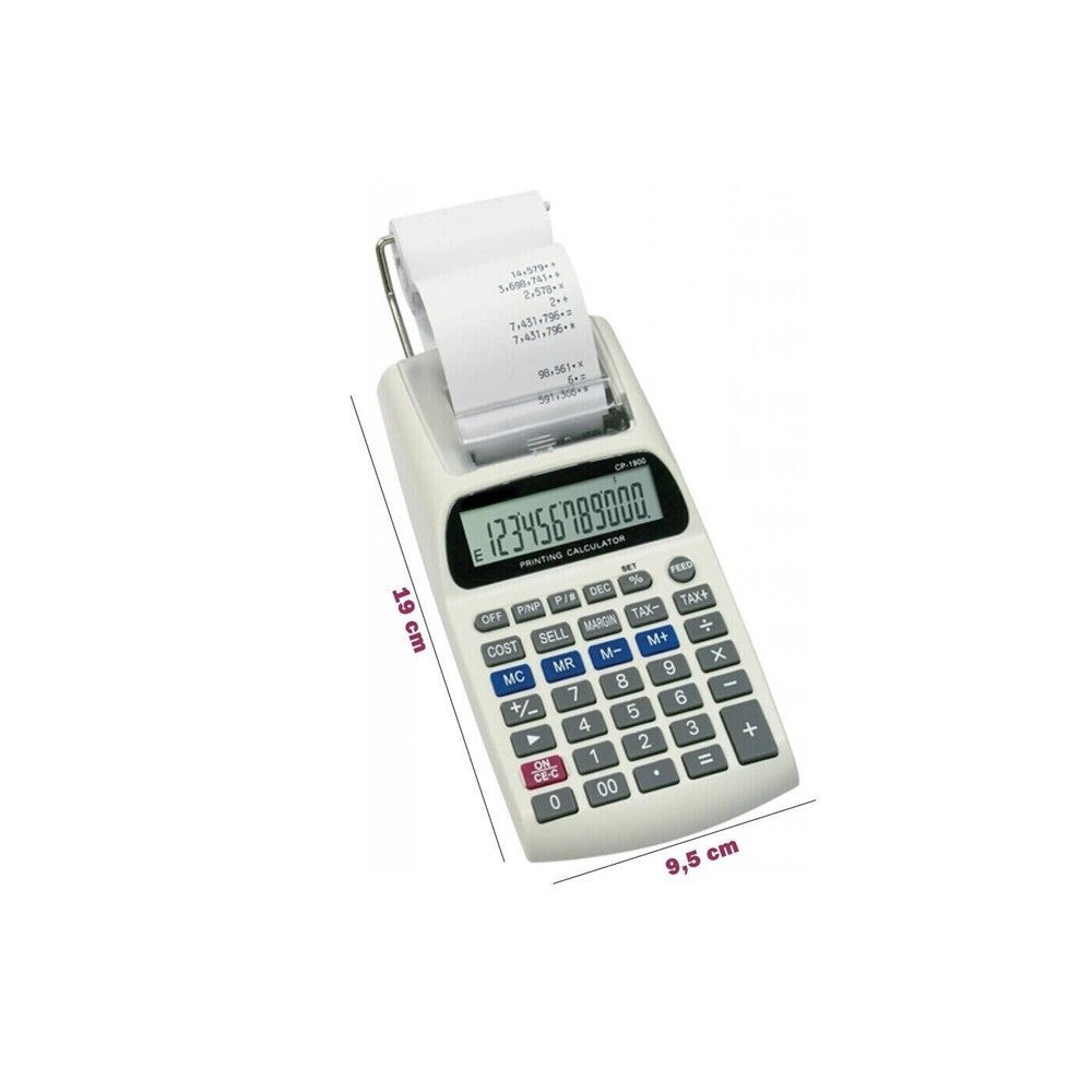 Trade Shop - Calcolatrice Scrivente Con Display Lcd 12 Cifre Scontrino Stampato Non Fiscale -