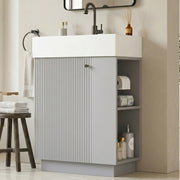 Mobile sottolavabo con lavabo in ceramica anta a chiusura ammortizzata e portarotolo removibile grigio 55 × 32 × 87 cm