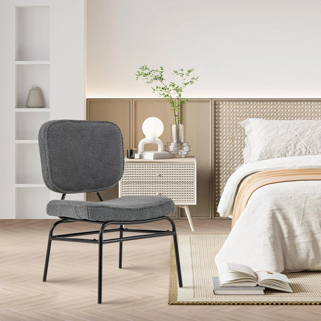 Sedia Relax Imbottita, Sedia da Lettura in Sherpa con Imbottitura in Spugna, Piedini Regolabili e Struttura in Metallo, Sedia Moderna per Soggiorno, Studio, Portata 150 kg (Grigio)