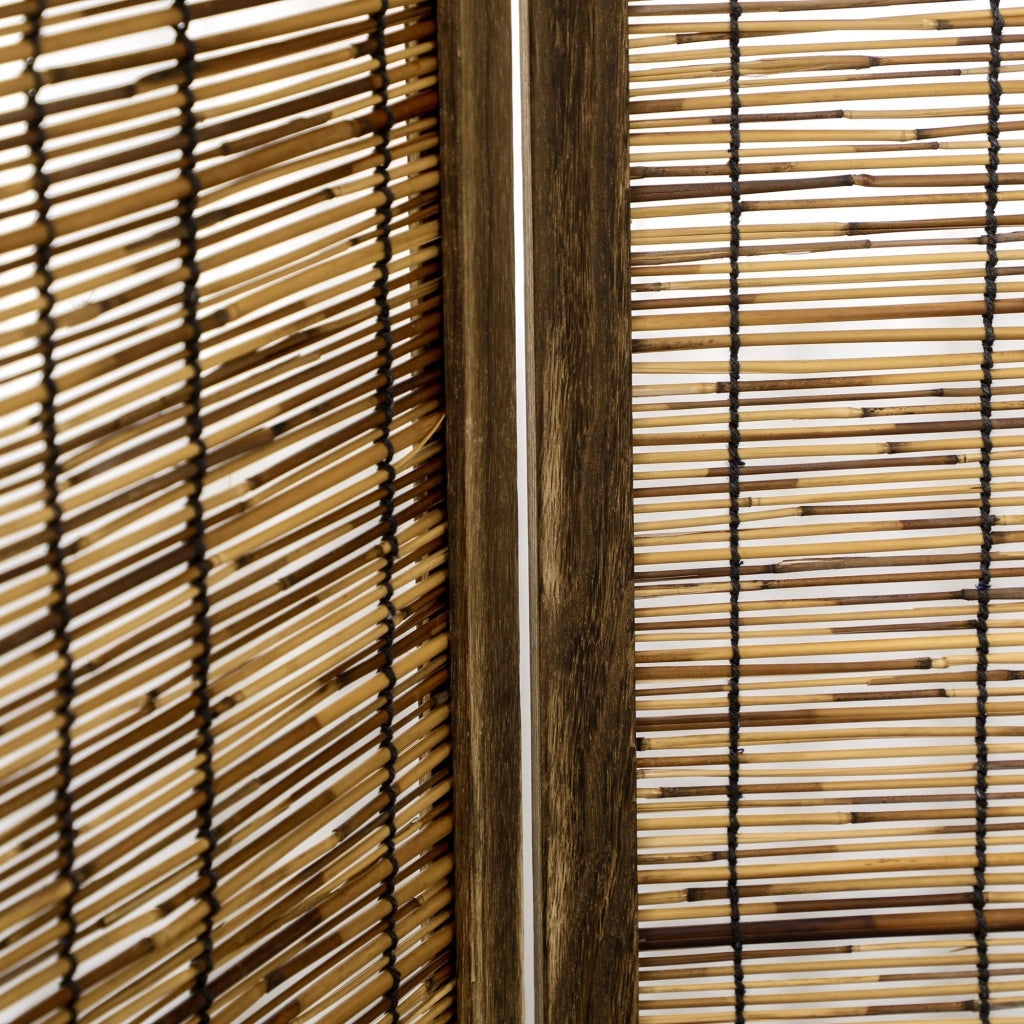Biombo Pieghevole 4 Pannelli ¨C Minimal ¨C Legno e Canne Naturali 160x1.8x170 cm