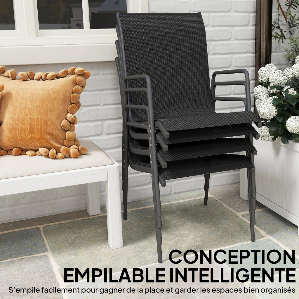 Sedia da pranzo con braccioli ¨C Minimal ¨C set 4 pezzi, impilabile, esterno, nero