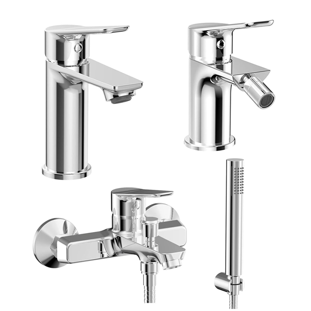 Set miscelatori lavabo, bidet e vasca con doccino in ottone cromato lucido Aurora