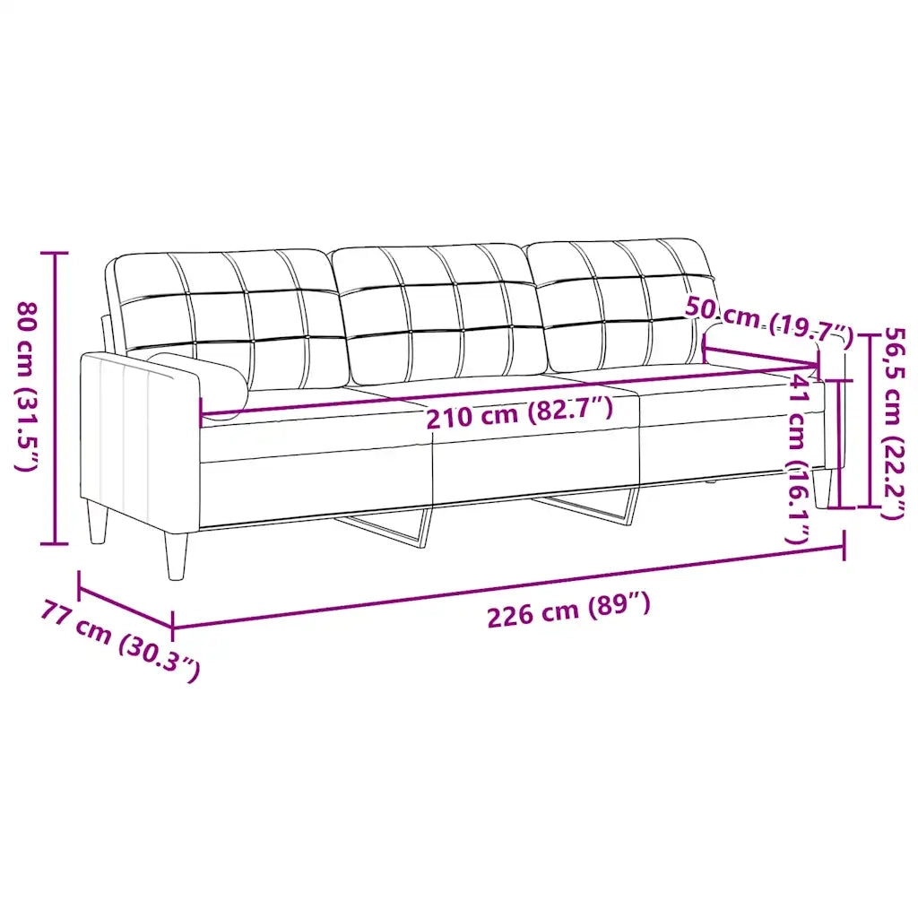Divano a 3 Posti con Cuscini-Sofa 3 Posti con Cuscini Nero 210 cm in Tessuto