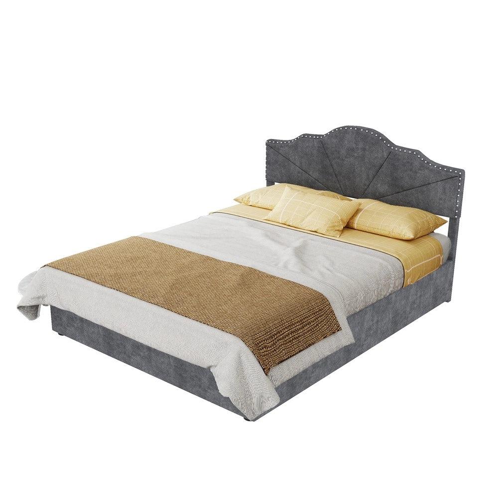 Letto Contenitore Imbottito ¨C MINIMAL ¨C Grigio, con Materasso, 140x200