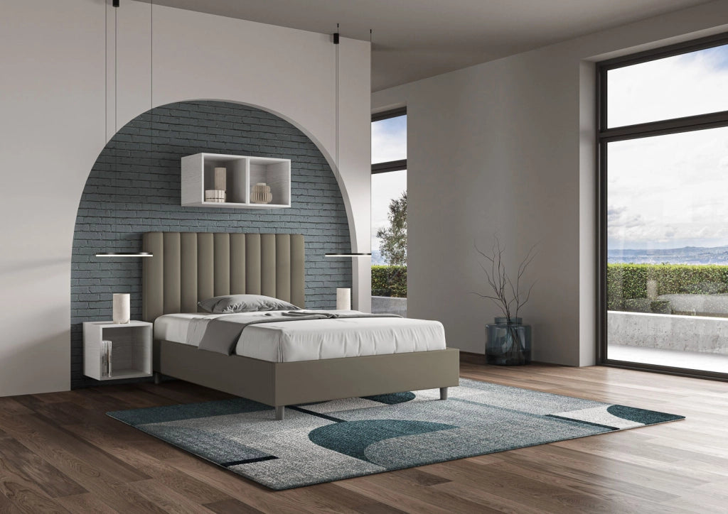 BS COM Letto una piazza e mezza senza rete imbottito 120x200 similpelle cappuccino