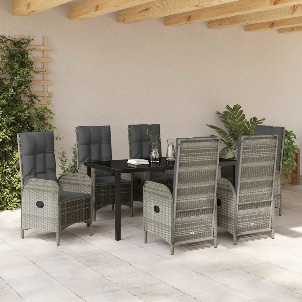 Set da Pranzo per Giardino con cuscino 7 pcs Grigio polyrattan