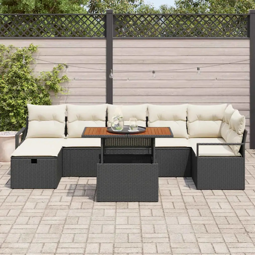Set Divano da Giardino con cuscino 8 pcs Nero polyrattan 3360002