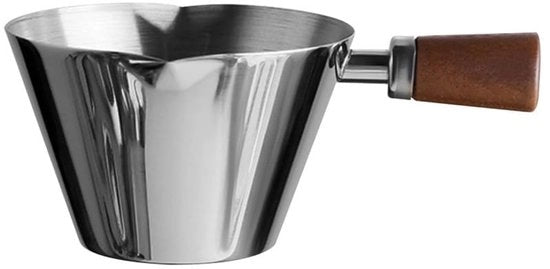 Misuratore di Liquidi per Caffè e Cocktail in Acciaio Inossidabile con Maniglia di Legno e Doppio Vaso a V con Facile Pulizia