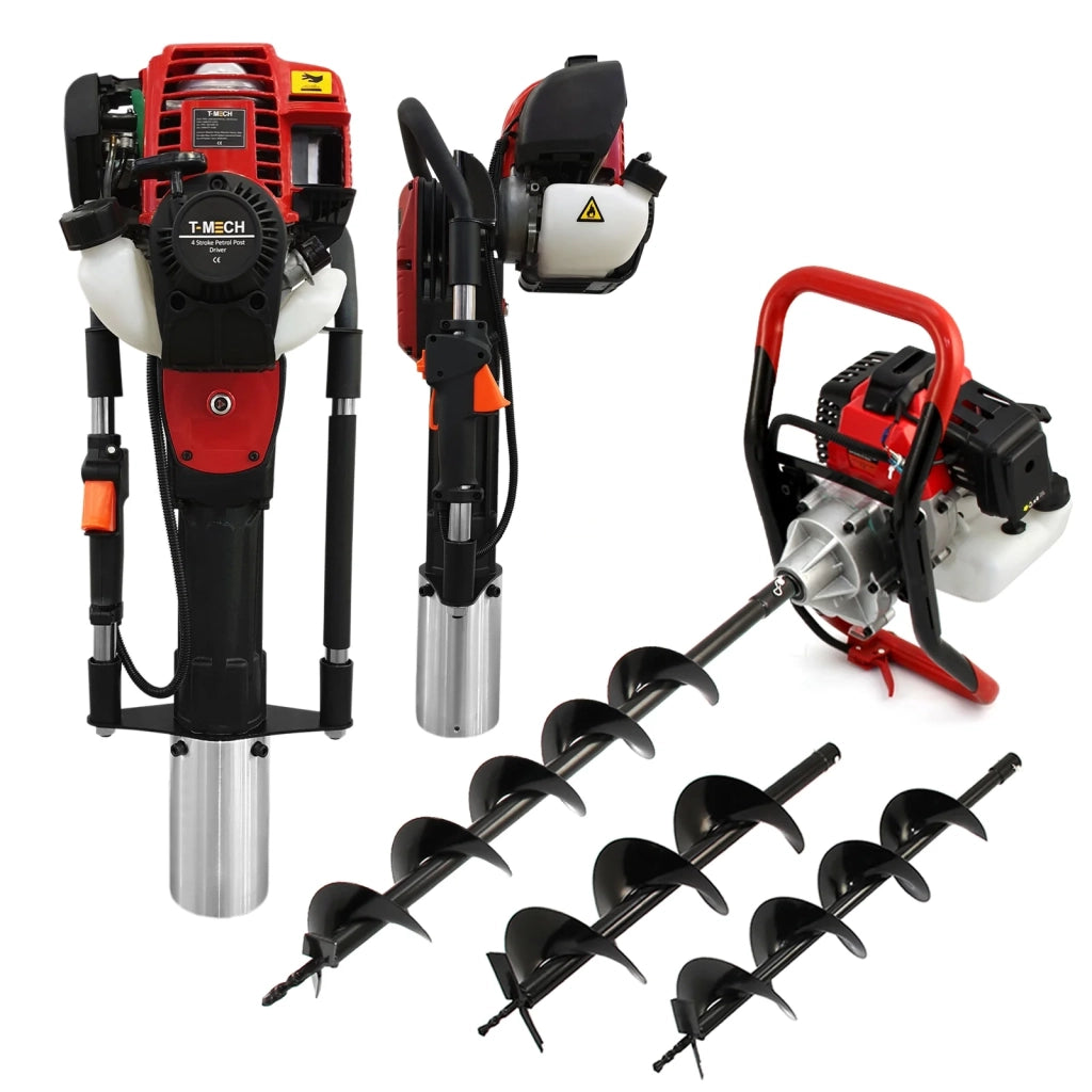 T-Mech Trivella Pesante e Battipalo Benzina - Motore 3HP e Kit Sicurezza