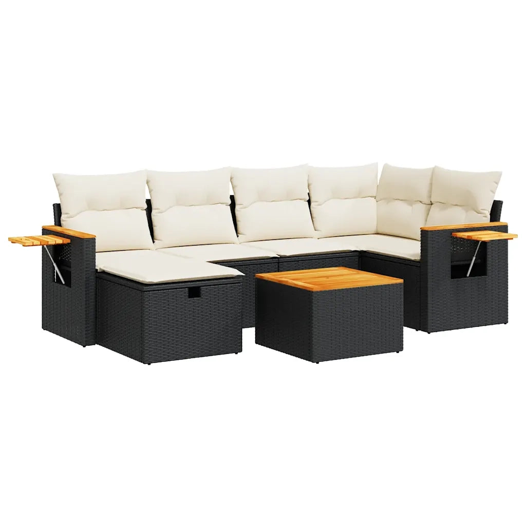 Set Divani da Giardino con Cuscini 7pz Nero Polyrattan 3325976