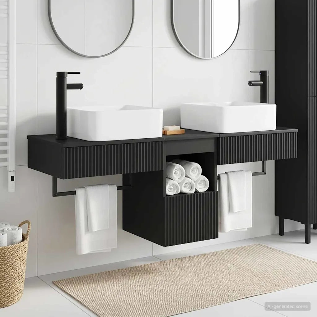 Set di mobili per il bagno 3 pz Nero Legno ingegnerizzato 3405598