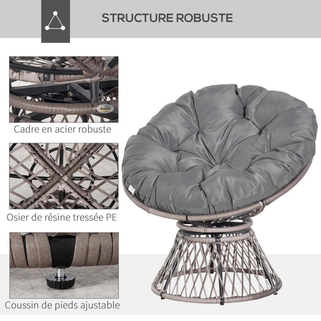 Poltrona giardino papasan girevole rotonda ¨C Xylo ¨C ? 97 cm cuscino grigio polyrattan