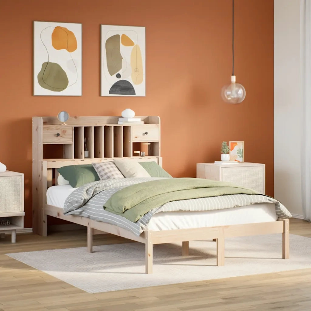 Letto matrimoniale | Letto per adulti | Letto Libreria senza Materasso 135x190 cm in Legno di Pino