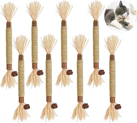 Stuzzicadenti per Gatti - 8 Pezzi - Stuzzicadenti di Catnip - Naturale - Giocattoli per Gatti - Per Igiene Buccale/Aria Fresca/Sapore di Menta