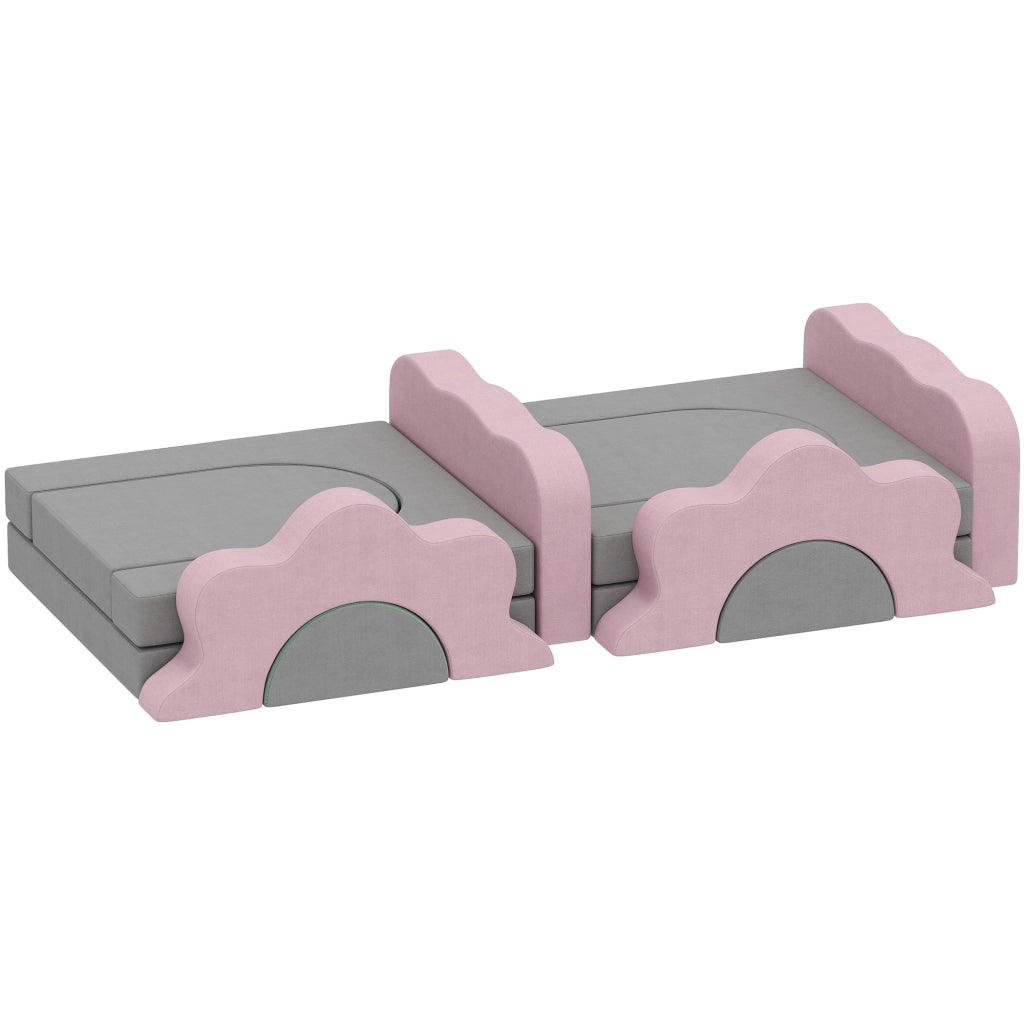 Set 12 Blocchi Schiuma per Arrampicata e Gioco ¨C Xylo ¨C Grigio e Rosa con Rivestimento in Velluto