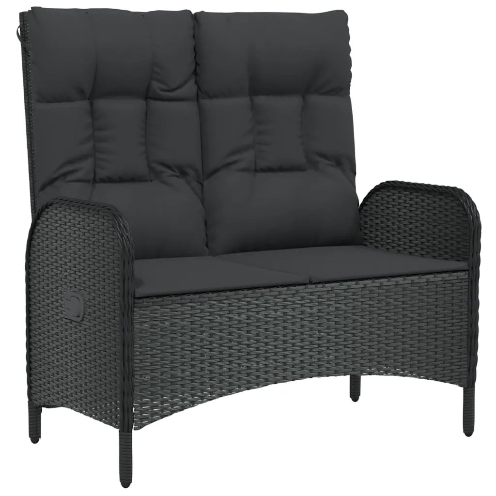 Panca Reclinabile da Giardino con Cuscini-Sgabello-Sedia da esterno 107cm Polyrattan Nera