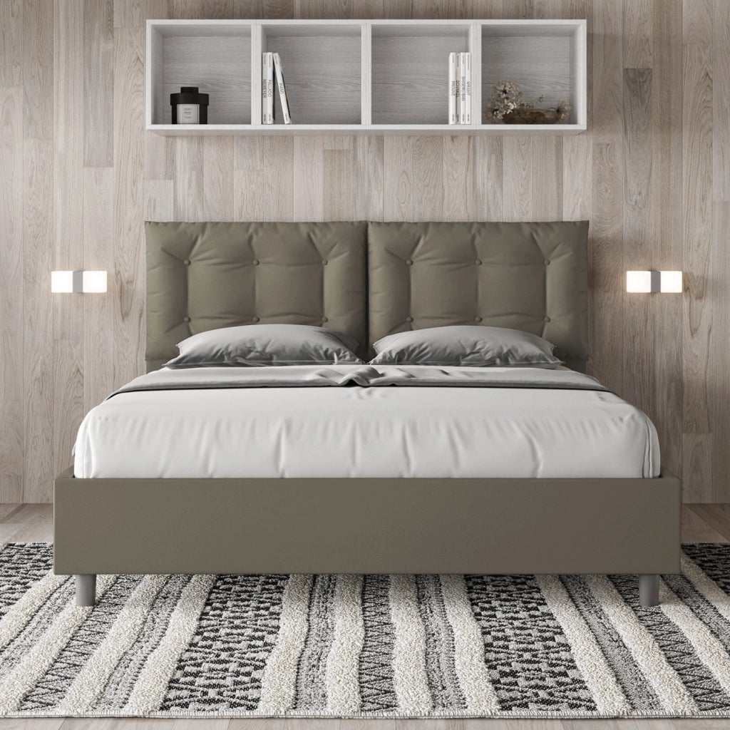 BS COM Letto matrimoniale con rete imbottito 160x200 similpelle cappuccino