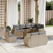 Set Divano da Giardino 9 pz con Cuscini Beige in Polyrattan