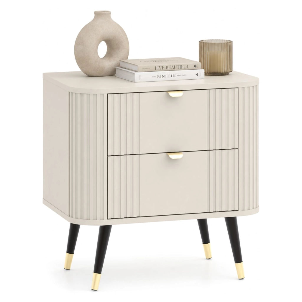 Lelitira, Comodino 2 Cassetti, 40x59x60h cm Beige Cashmere