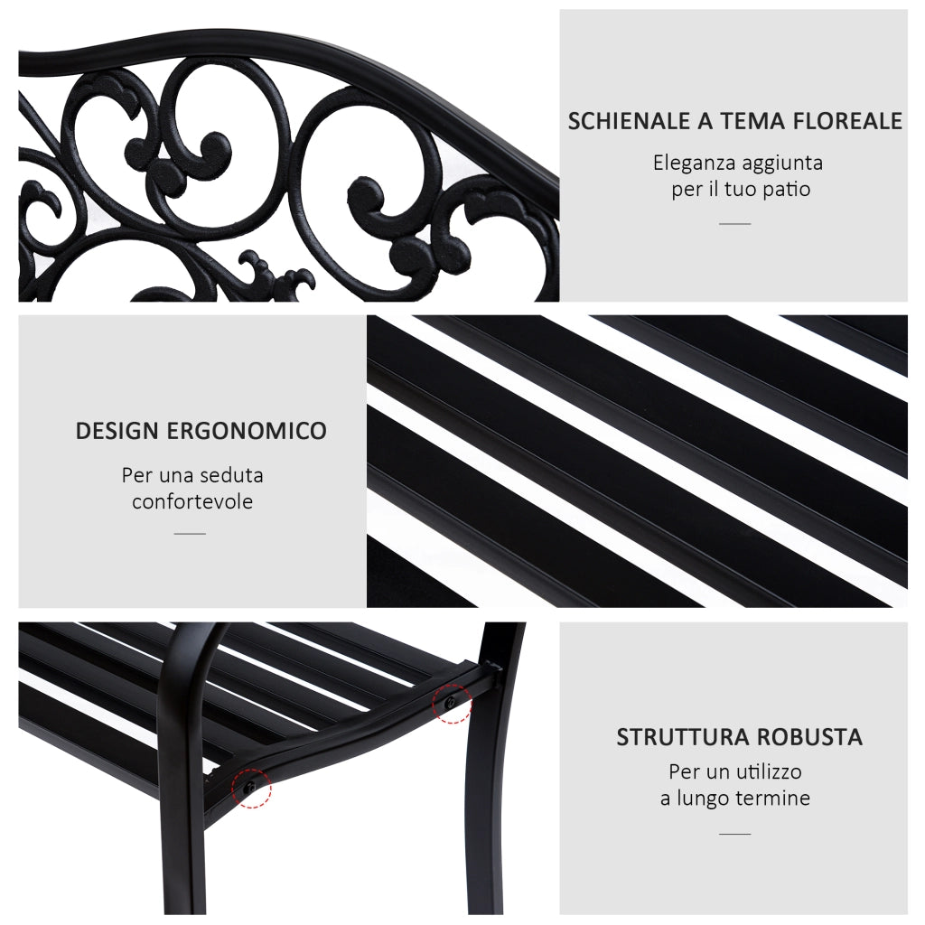 Panchina Giardino 2 Posti ¨C Minimal ¨C Ghisa Metallo 127x60x89cm Nero