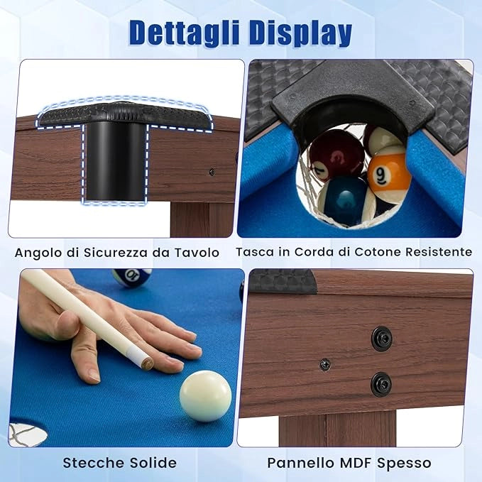 Tavolo da Biliardo, Tavolo da Gioco Biliardo in Legno con Set di Palline 2 Steccette 2 Gessi Triangolo Spazzola, Mini Tavolo da Biliardo per Sala Giochi bar Palestra, 122x61x76 cm