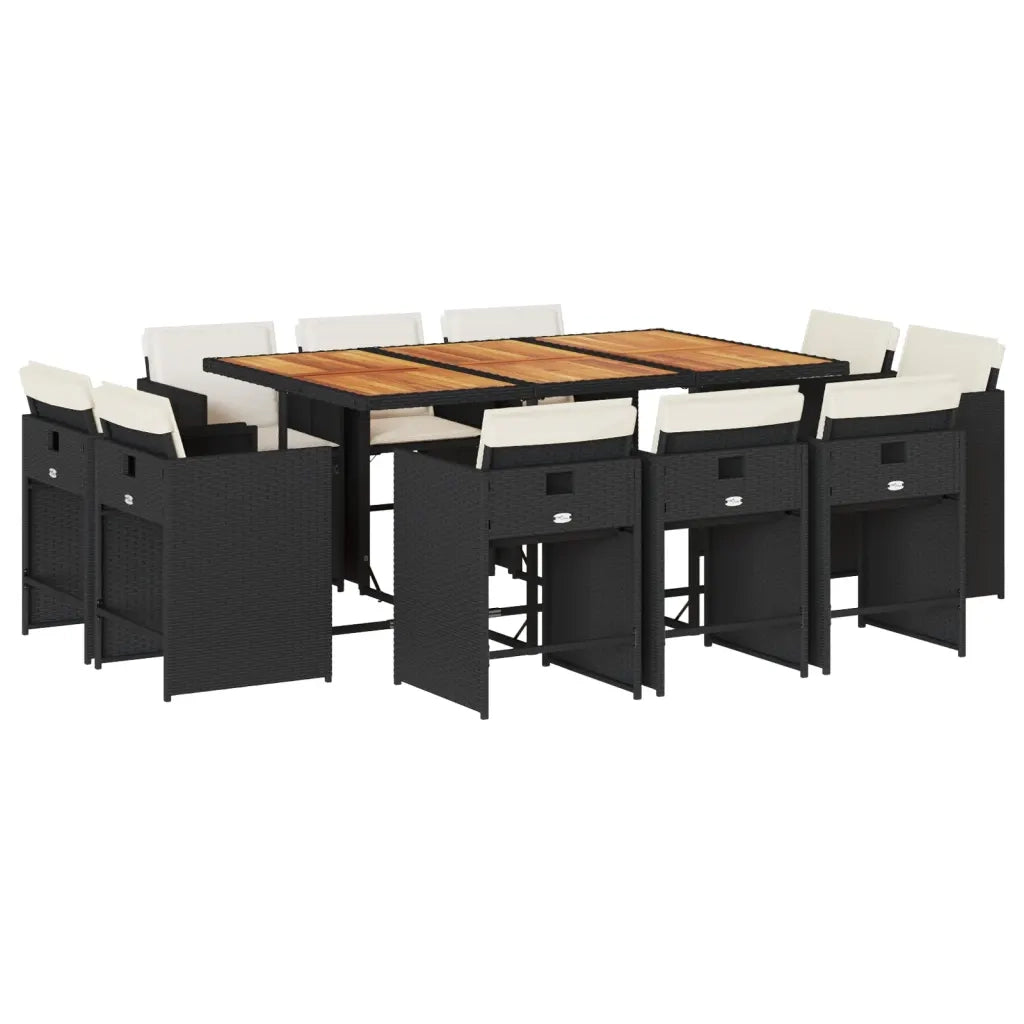 Set da Pranzo da Giardino 11 pz con Cuscini in Polyrattan Nero