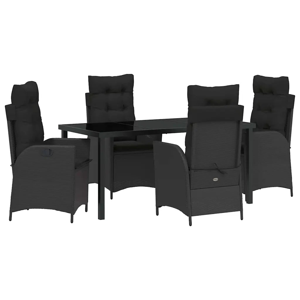 Set da Pranzo per Giardino con cuscino 5 pcs Nero polyrattan