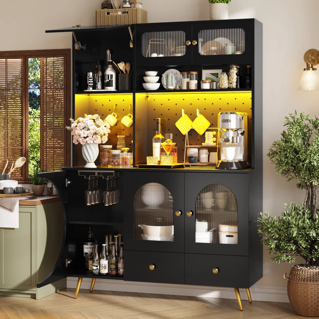 Mobile Credenza con LED ¨C Xylo ¨C Nero, Vetro, Cassetto, USB