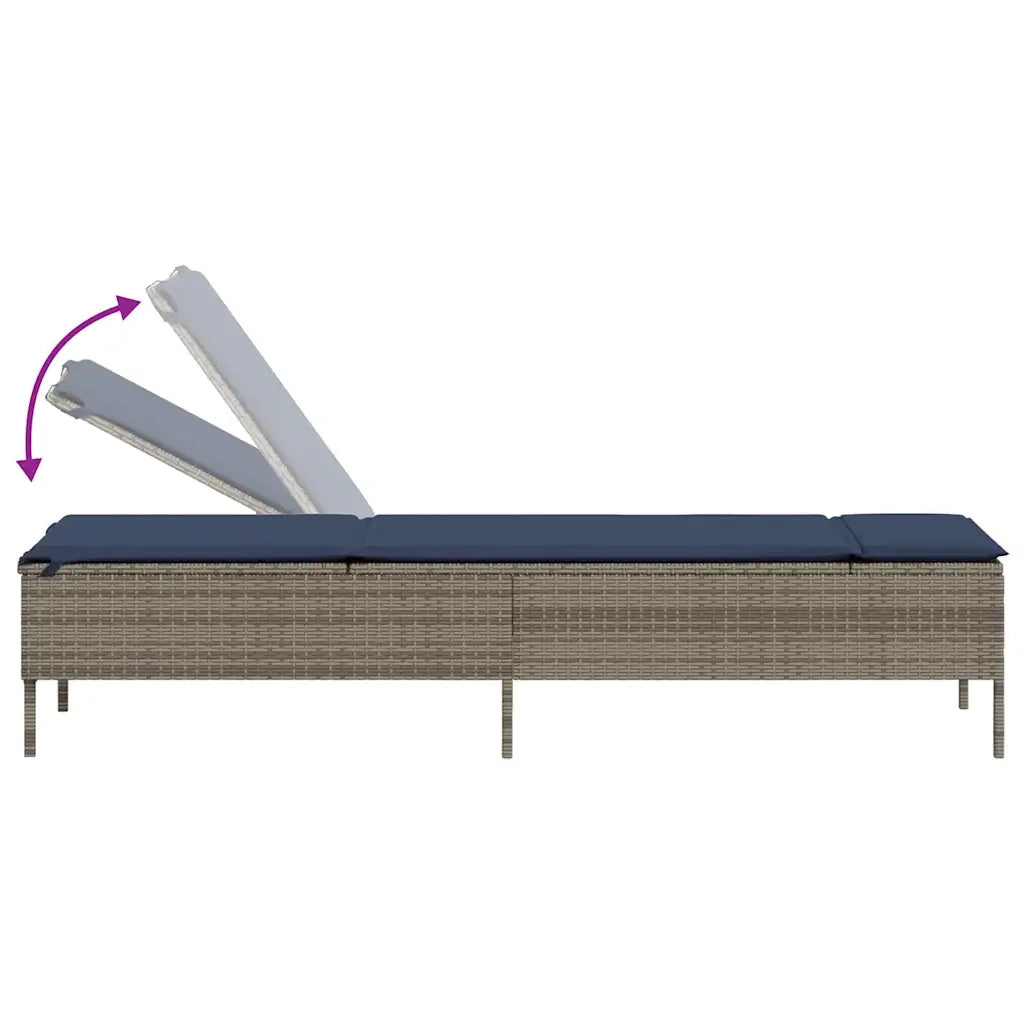 Lettino prendisole con Tavolino e Cuscino in Polyrattan Grigio 4002734