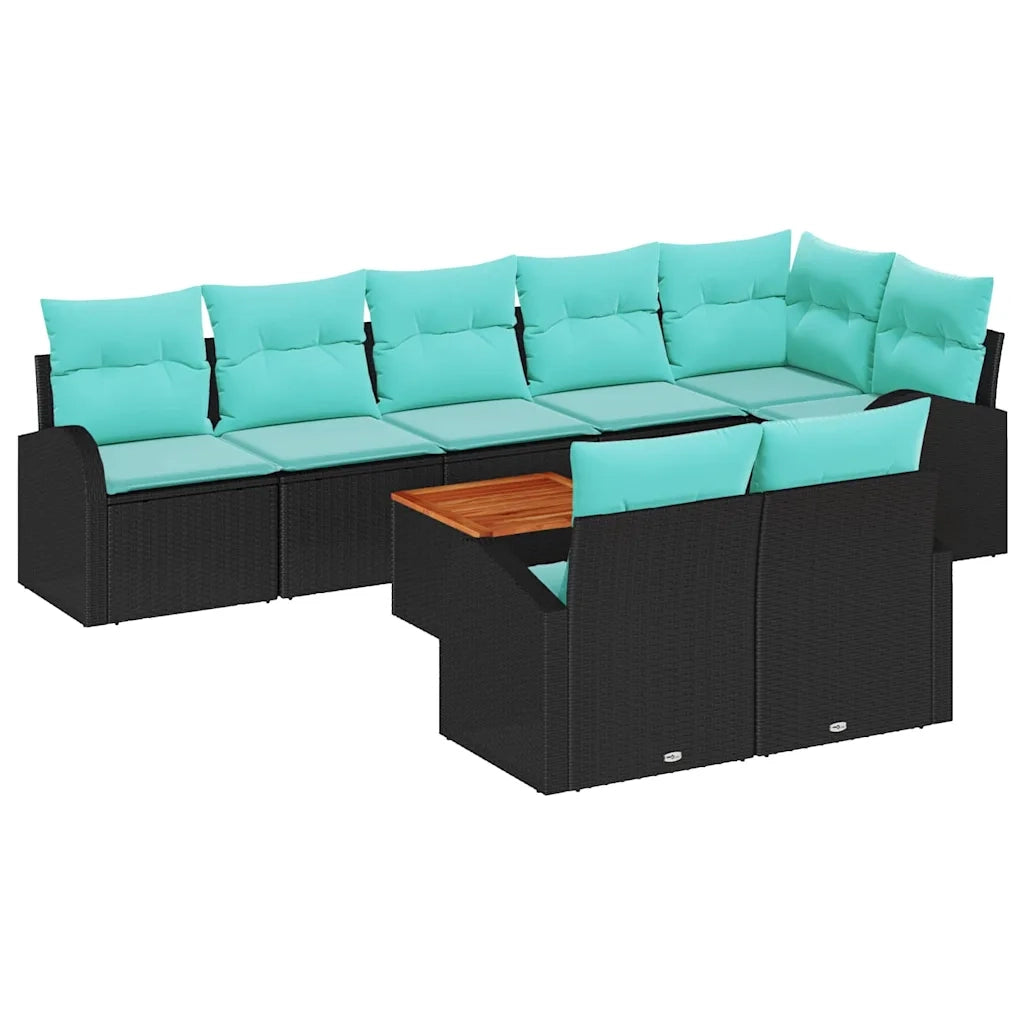 Set Divano da Giardino 9 pcs Nero e Turchese polyrattan 3356268