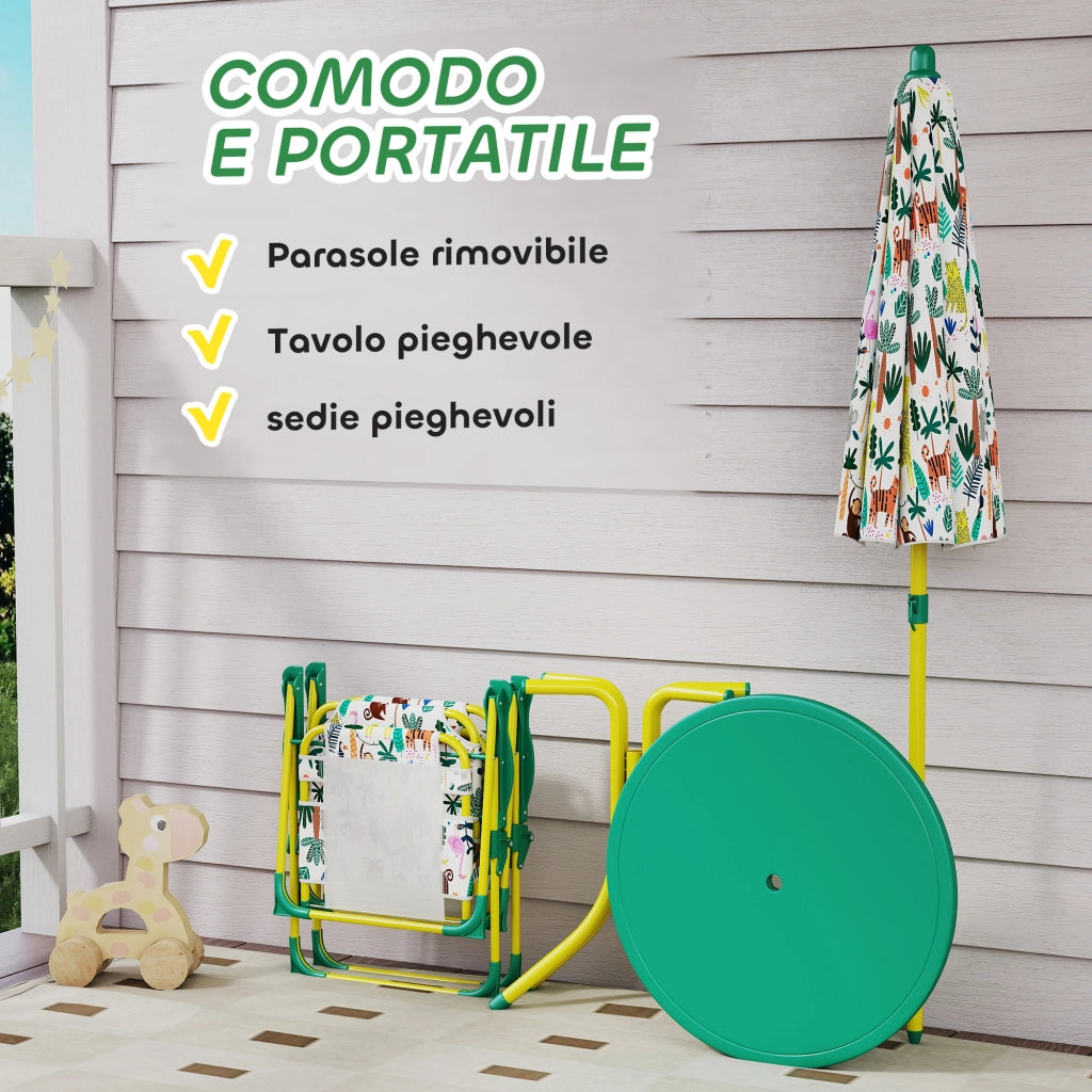 Tavolo da Picnic per Bambini con Sedie e Ombrellone ¨C zephmum ¨C Verde
