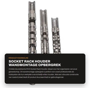 Rack per Chiavi in Acciaio Inossidabile - 3 Posizioni - Montaggio a Parete - 8 Viti di Fissaggio - Adatto per Chiavi da 1/4 pollici, 3/8 pollici, 1/2 pollici - Duraturo e Efficiento - Appoggio per Strumenti